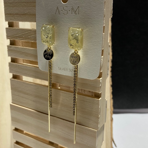 ASM Gold Yellow Rhinestone String Dangle Earring - Picture 2 of 5